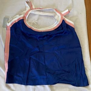 Blue/pink/white cold shoulder crop top